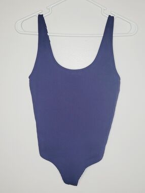 Aerie Superchill Bodysuit Navy Blue Women's Medium Ribbed Scoop Neck Summer Easy